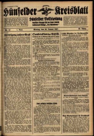 Erste Ausgabe vom Montag, den 25. Januar 1937.