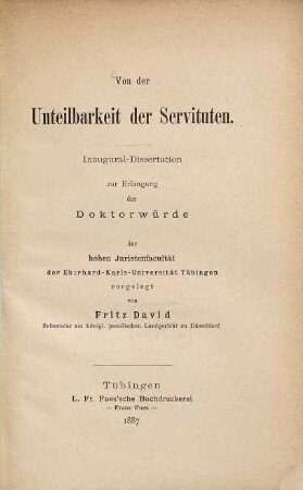 Von der Unteilbarkeit der Servituten