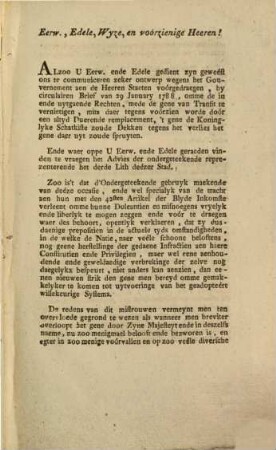 Advies ende vertoog - schrift aen borgermeesteren, schepenen ende raed der stad Antwerpen