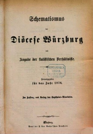 Schematismus der Diözese Würzburg. 1876