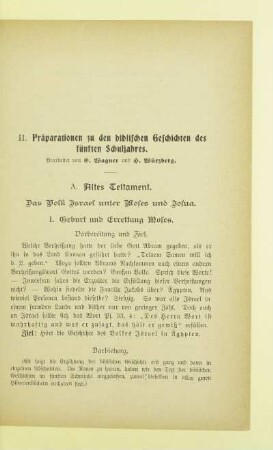 A. Altes Testament. Das Volk Israel unter Moses und Josua