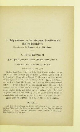 A. Altes Testament. Das Volk Israel unter Moses und Josua