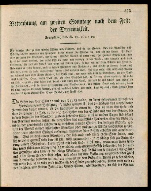Betrachtung am zweiten Sonntage nach dem Feste der Dreieinigkeit