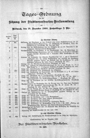 Tages-Ordnung, 19. Dezember 1900