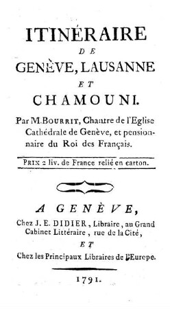 Itinéraire de Genève, Lausanne et Chamouni
