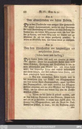 Kap. 8. Von abwechselnden oder kalten Fiebern.