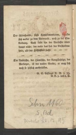 [Der schleichende, süsse Komplimentirton, ...]