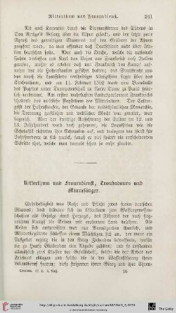 Ritterthum und Frauendienst, Troubadours und Minnesänger