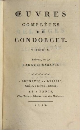 Oeuvres complètes de Condorcet. 10