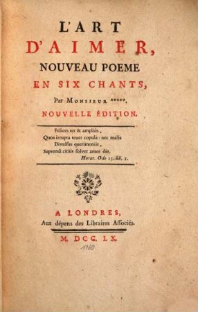 L' art d'aimer : Nouveau poème en 6 chants