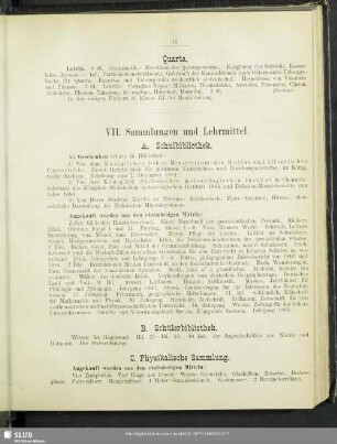 VII. Sammlungen und Lehrmittel