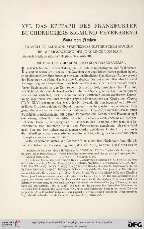 XVI. Das Epitaph des Frankfurter Buchdruckers Sigmund Feyerabend