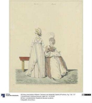 Gallery of Fashion, Fig. 136, 137: Concert Room. Evening Dresses