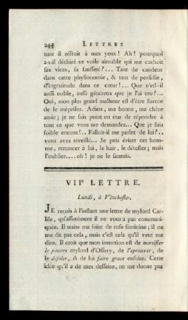 VIIe Lettre. Lundi, à Vinchester.