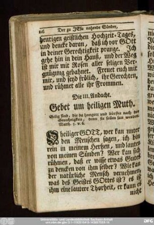 Die III. Andacht. Gebet um heiligen Muth.