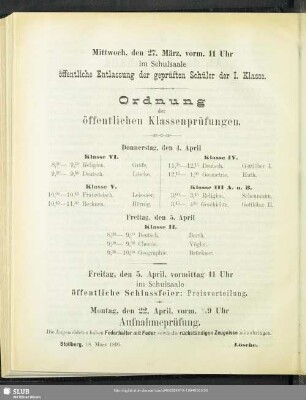 Ordnung der öffentlichen Klassenprüfungen