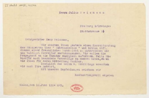 Brief an Julius Weismann : 12.06.1924