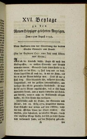 XVI. Beylage zu den Neuen Leipziger gelehrten Anzeigen. Zum 15ten August 1793.