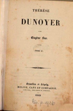Thérèse Dunoyer : Par Eugène Sue, 2