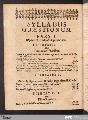 Syllabus Quæstionum.