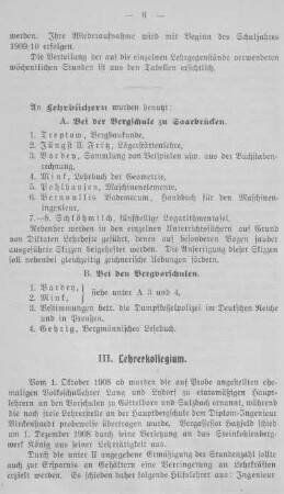 III. Lehrerkollegium