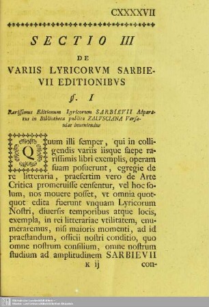 Sectio III. De Variis Lyricorum Sarbievii Editionibus