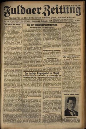 Erste Ausgabe vom Sonntag, den 22. September 1929.