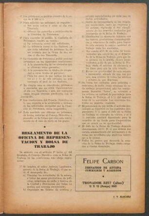 Reglamento de la oficina de representación y bolsa de trabajo
