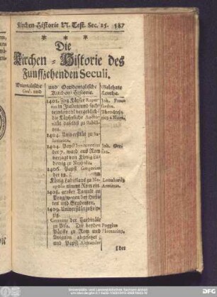 Die Kirchen-Historie des Funffzehenden Seculi.