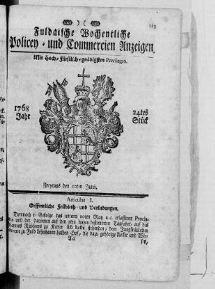 24tes Stück, Ausgabe vom 10. Junii 1768