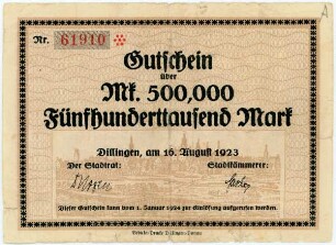 Geldschein / Notgeld, 500.000 Mark, 16.8.1923