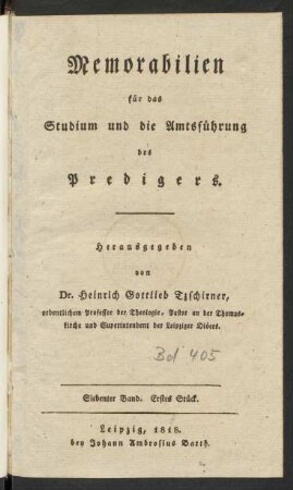 Siebenter Band. Erstes Stück