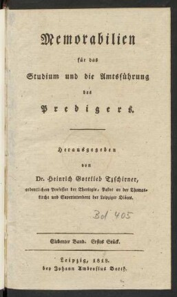 Siebenter Band. Erstes Stück