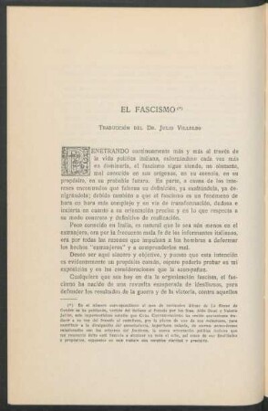 El fascismo : (Traducción del Dr. Julio Villoldo)