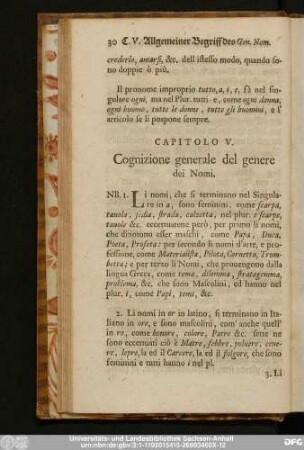 Capitolo V. Cognizione generale del genere dei Nomi.