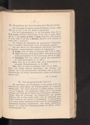 38. Redaktion der Astronomischen Nachrichten.