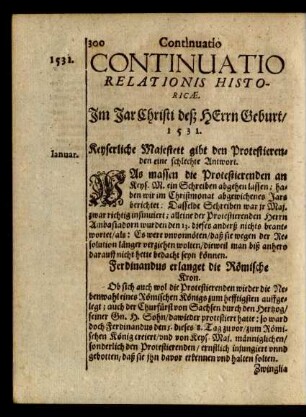 Continuatio Relationis Historicae. Anno 1531.