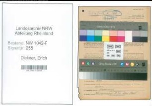 Entnazifizierung Erich Dickner , geb. 12.05.1907 (Zollbeamter)