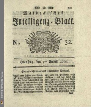 No. 32. Dienstag, den 7ten August 1792