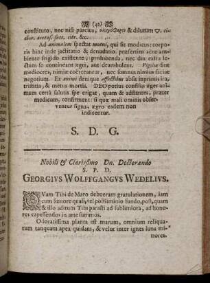 Nobili & Clarissimo Dn. Doctorando S.P.D. Georgius Wolfgangus Wedelius