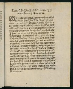 Extract deß Kayserlichen Privilegij den 22. Ianuarij Anno 1621