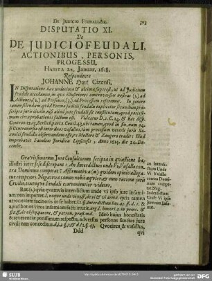 Disputatio XI. De De Iudicio Feudali, Actionibus, Personis, Progressu