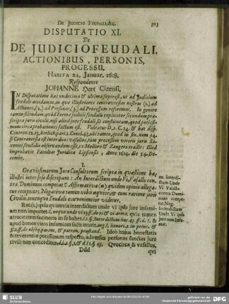 Disputatio XI. De De Iudicio Feudali, Actionibus, Personis, Progressu
