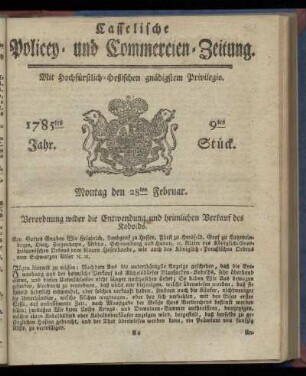 9tes Stueck, Montag den 28ten Februar. 1785