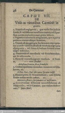 Caput VII. De Vitiis ac virtutibus Carminis in genere