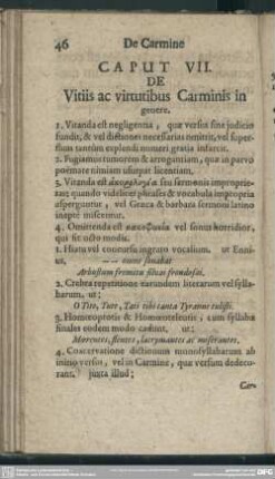 Caput VII. De Vitiis ac virtutibus Carminis in genere