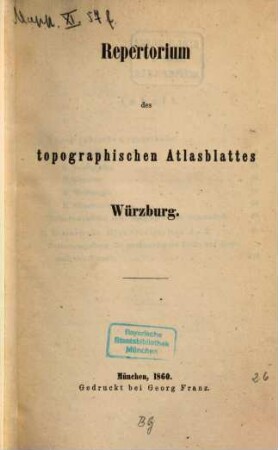 Repertorium des topographischen Atlasblattes Würzburg