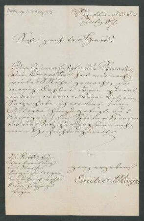 Brief an Musikverlag Ed. Bote und G. Bock : 03.07.1867
