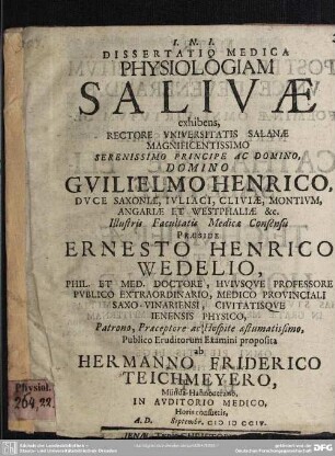 Dissertatio Medica Physiologiam Salivae exhibens