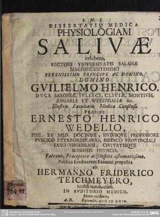 Dissertatio Medica Physiologiam Salivae exhibens